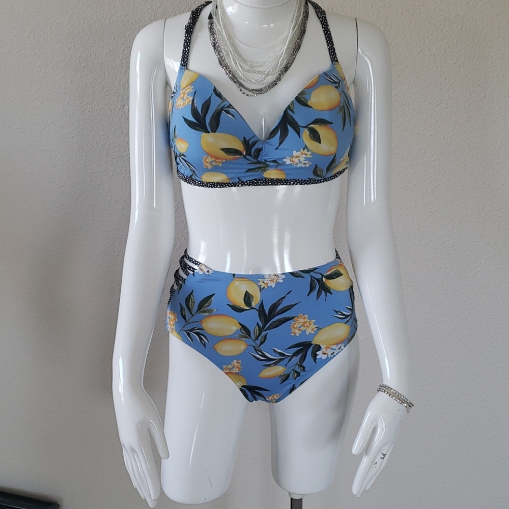 New Time N True Blue Lemon Print Two Piece